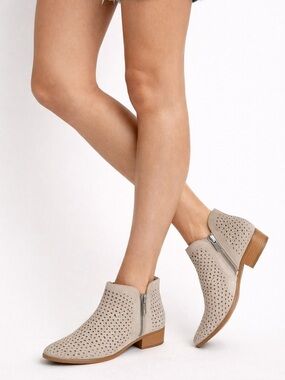 Lucky brand Perforated Suede Ankle Bootie in Beige - Women's 8.5